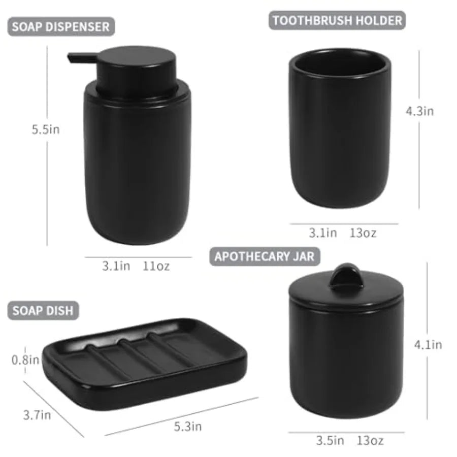 Ceramic Bathroom Vanity Accessories Set Soap Dispenser Toothbrush Holder