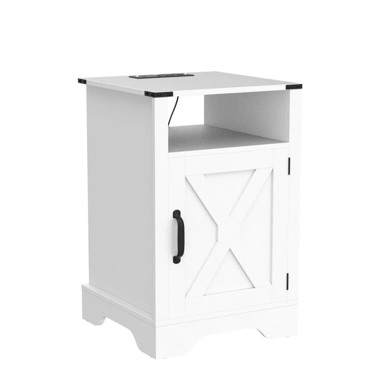Farmhouse Nightstand With Charging Station And USB Ports