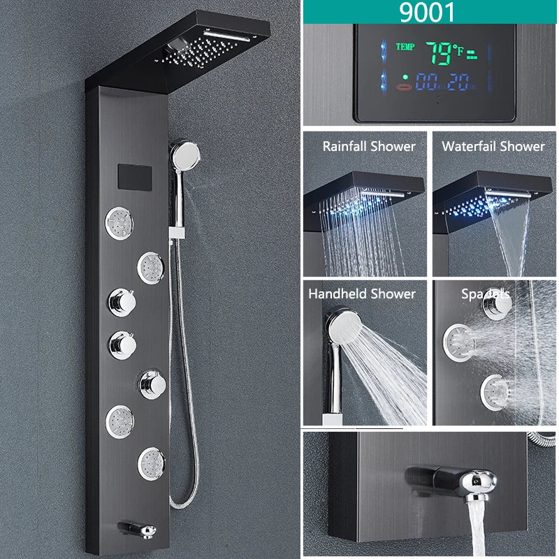Wanmivezlo LED Bath Shower Faucet Set With Rainfall Panel System