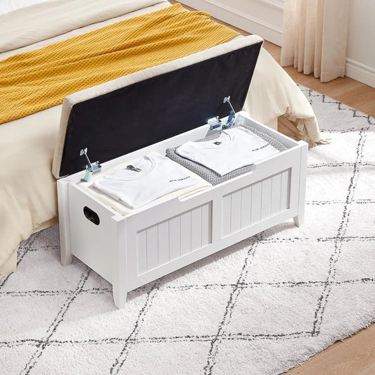 Garvee Wooden Storage Bench With Cushion And Safety Hinges
