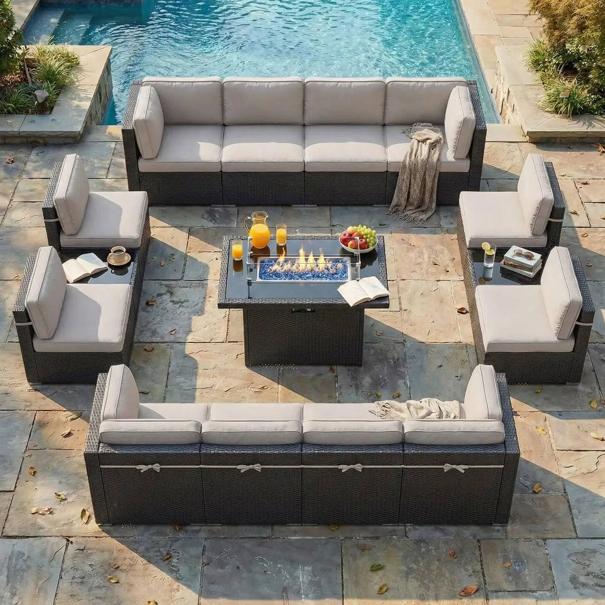 Outdoor Patio Furniture Set With Fire Pit And Coffee Table