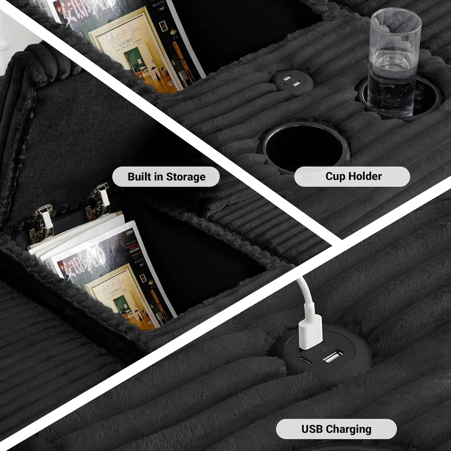 Modular L-Shaped Sectional Sofa With USB Ports Corduroy