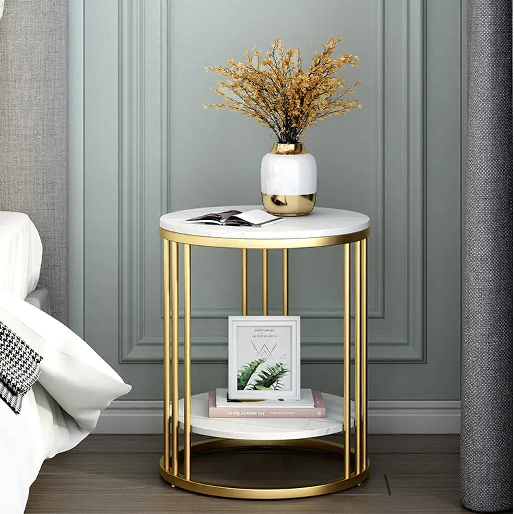 Wisfor Marble 2-Tier Round Side Table Jewellery Storage