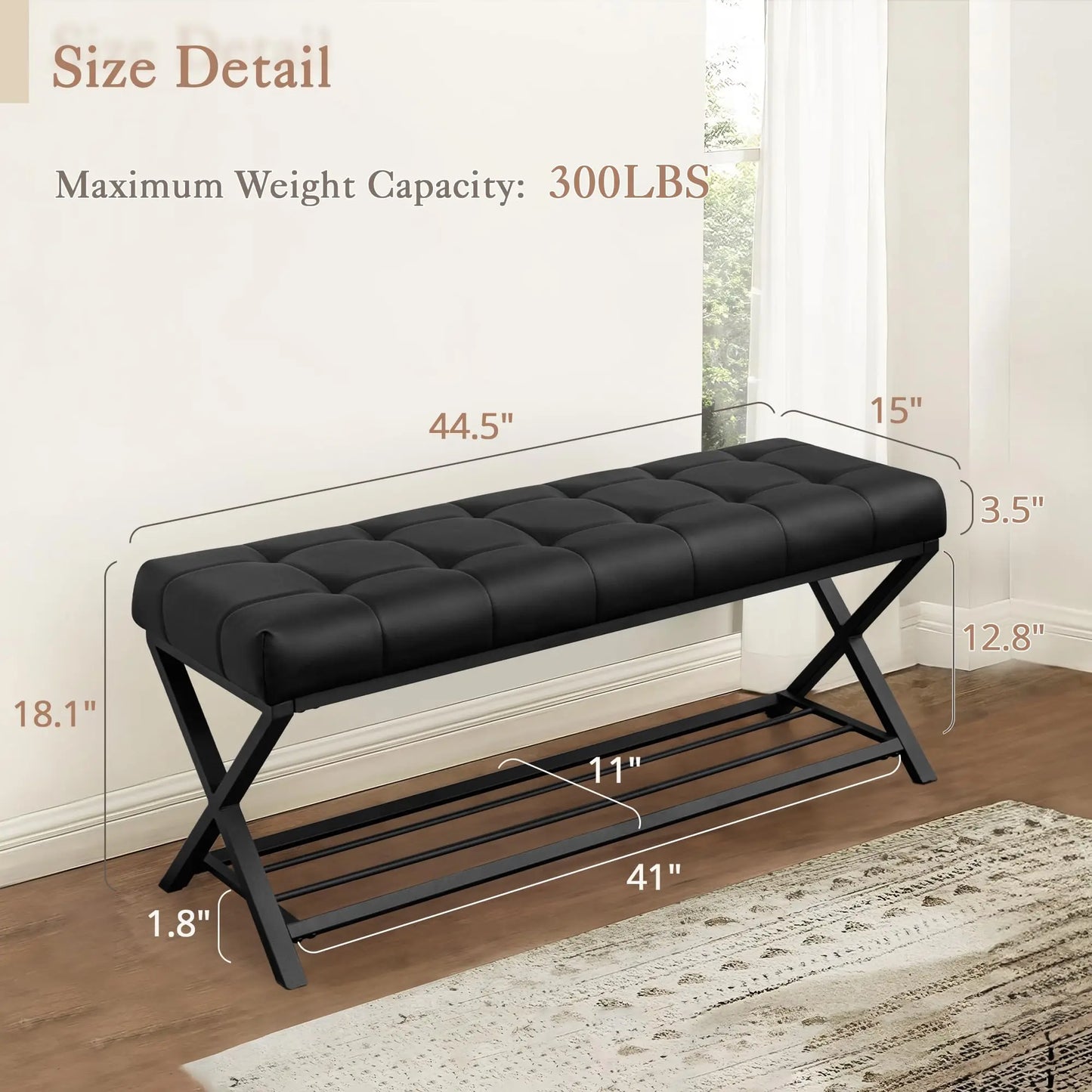 Tufted Upholstered Shoe Bench With Storage Shelf And Metal Legs