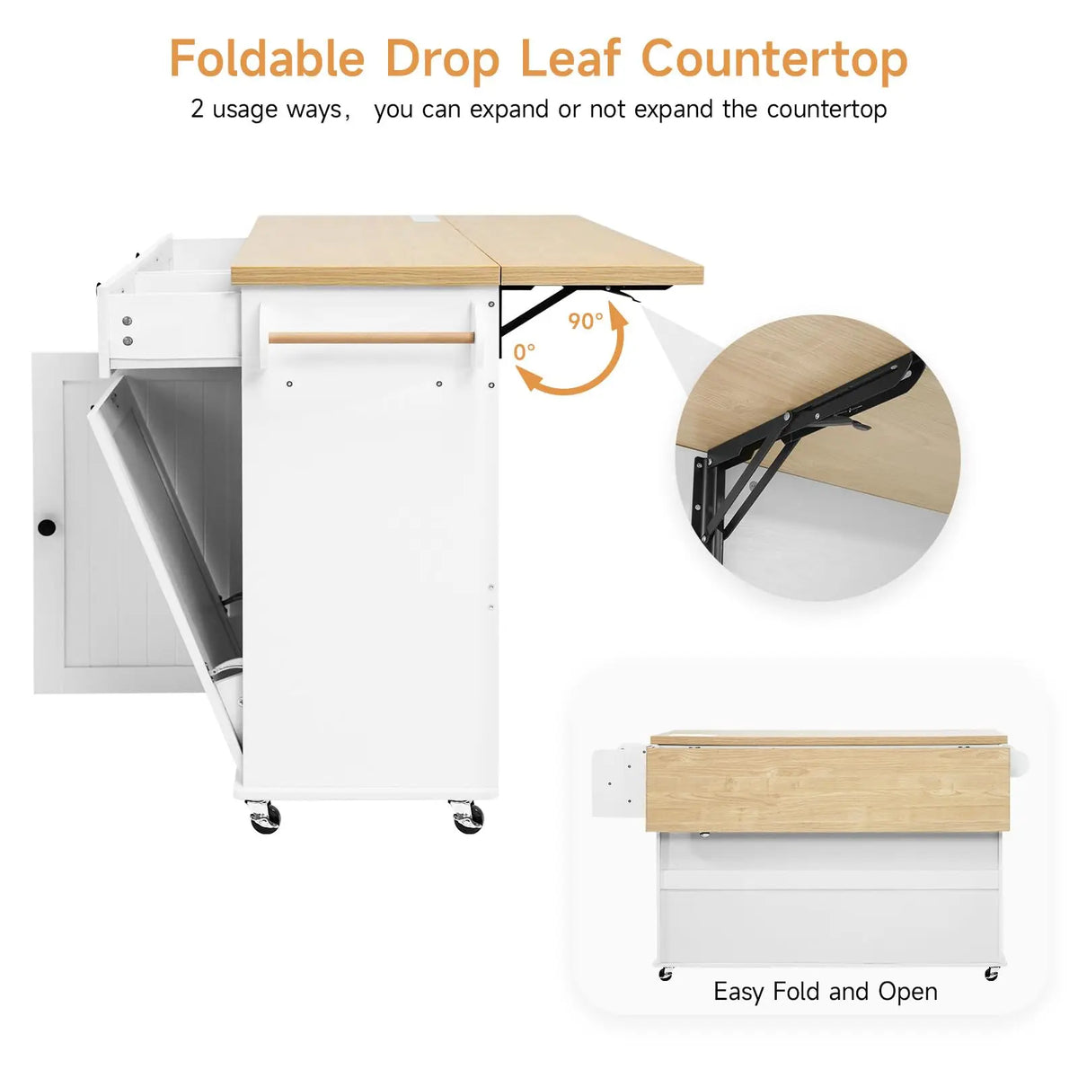 ONBRILL Rolling Kitchen Island With Drop Leaf And Power Outlet