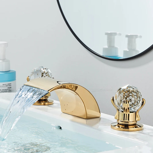 Quyanre LED Widespread Bathroom Faucet Waterfall Lavatory Tap