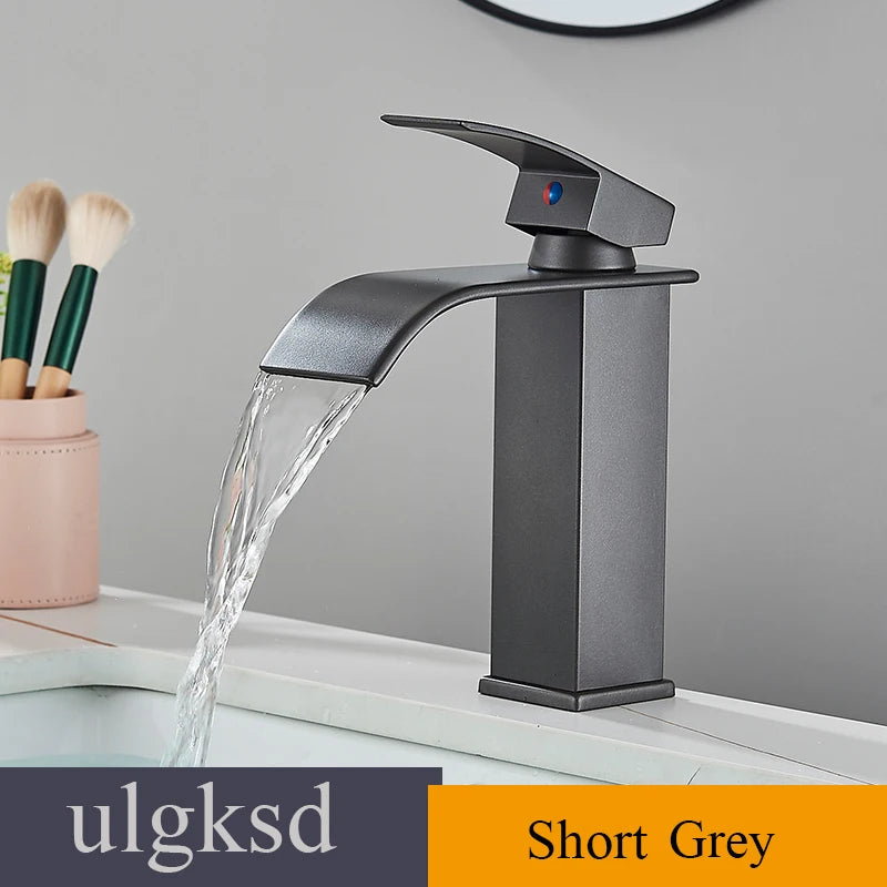 ulgksd Waterfall Bathroom Basin Sink Faucet Single Handle Hot And Cold Mixer