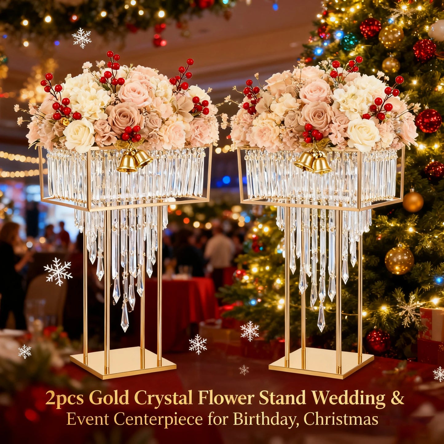 Crystal Flower Stand With Golden Frame And Crystal Bars