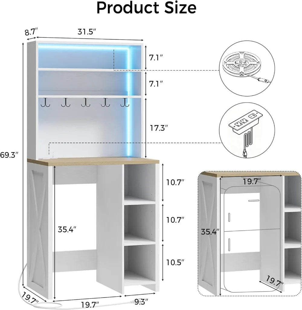 7-Tier Kitchen Microwave Stand With Mini Fridge And LED Lights
