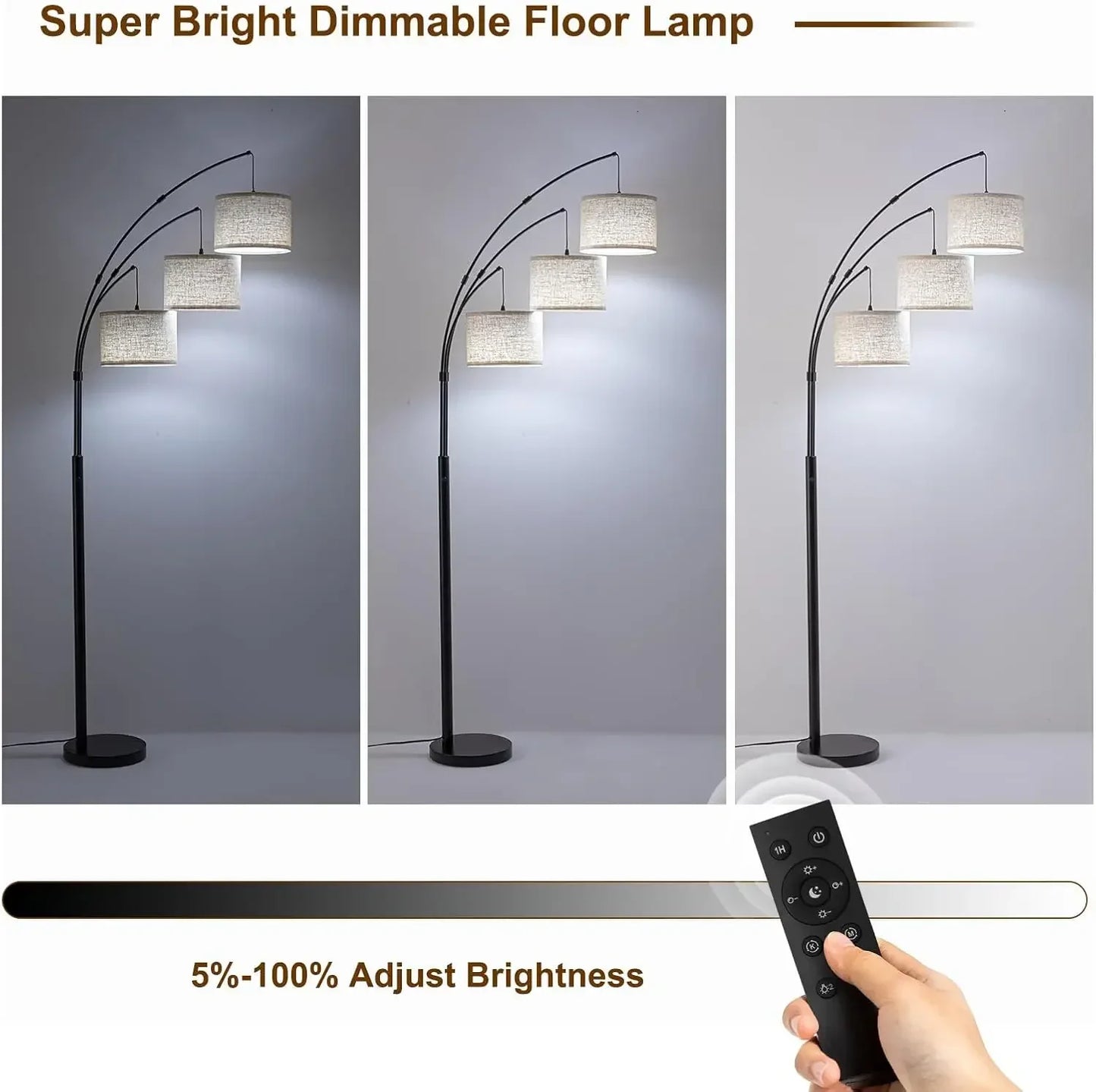 Arc Floor Lamp With Remote, 3 Color Temperatures, Dimmable