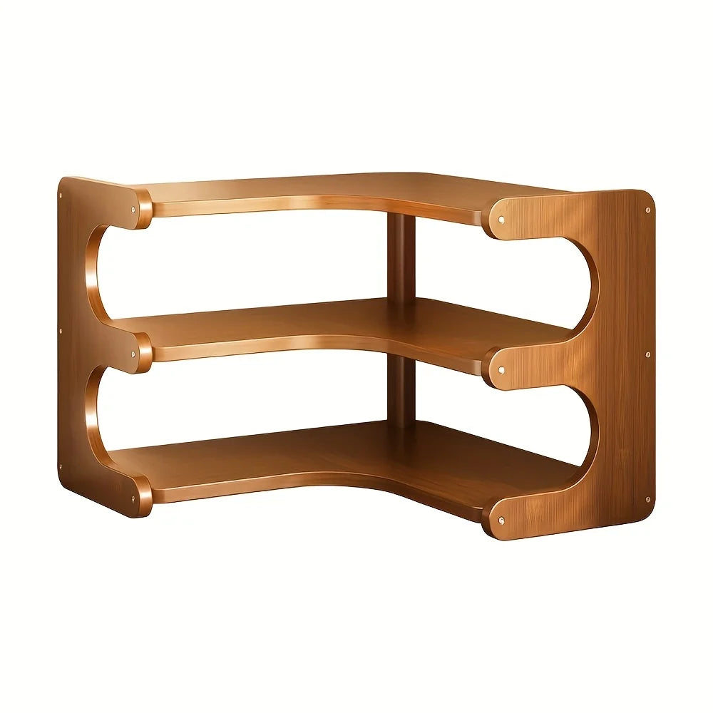 Bamboo Corner Desk Shelf Organizer For Books And Plants