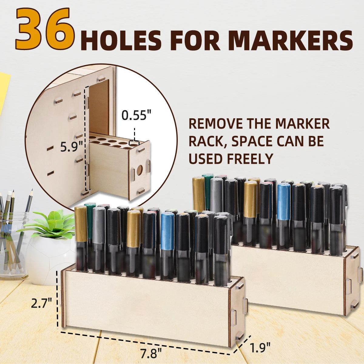 Wood Paint Rack With Marker Pen Storage Pull Out Organizer