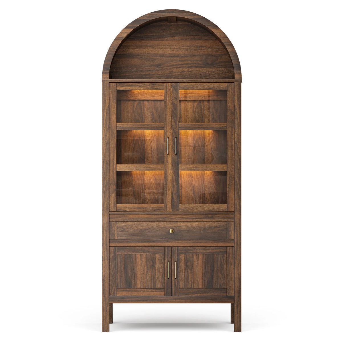 Cottinch Arched Wood Storage Cabinet Adjustable Shelves Dimmable LED Lights