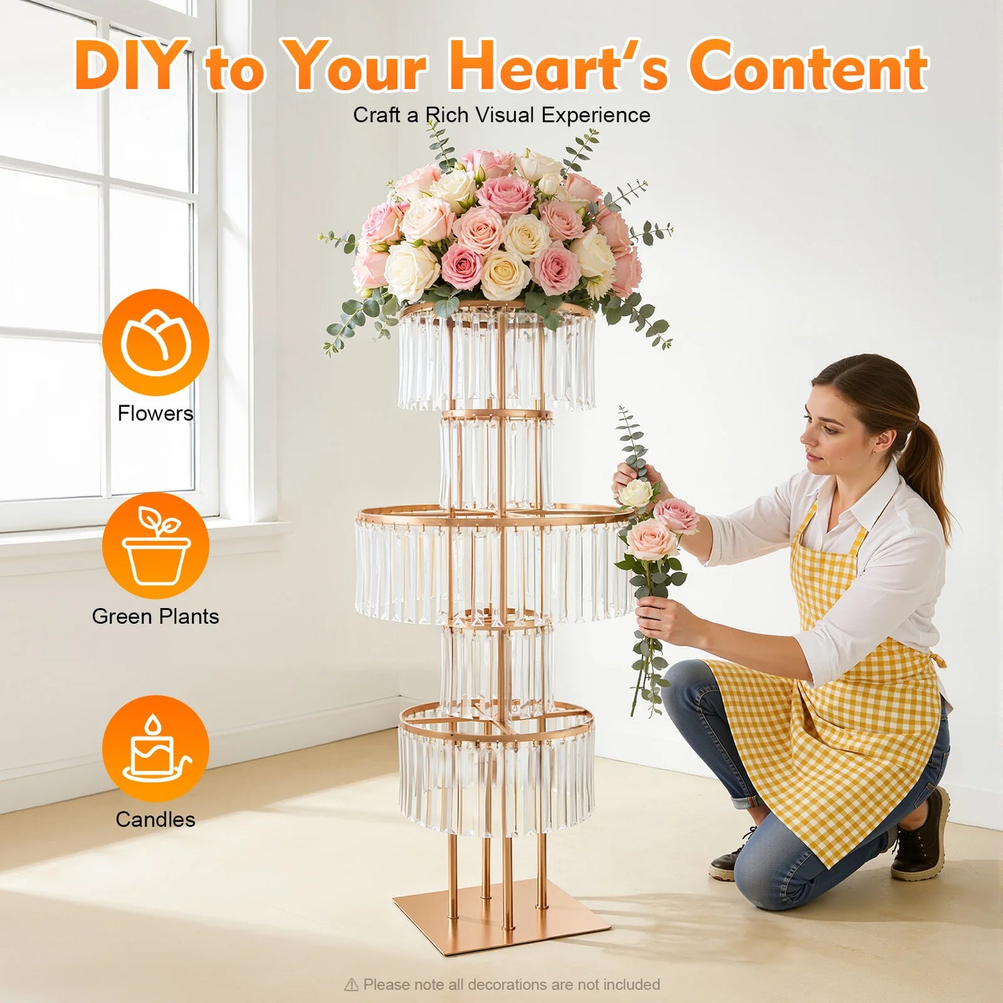Five-Tier Gold Acrylic Wedding Flower Stand Floor Centerpiece