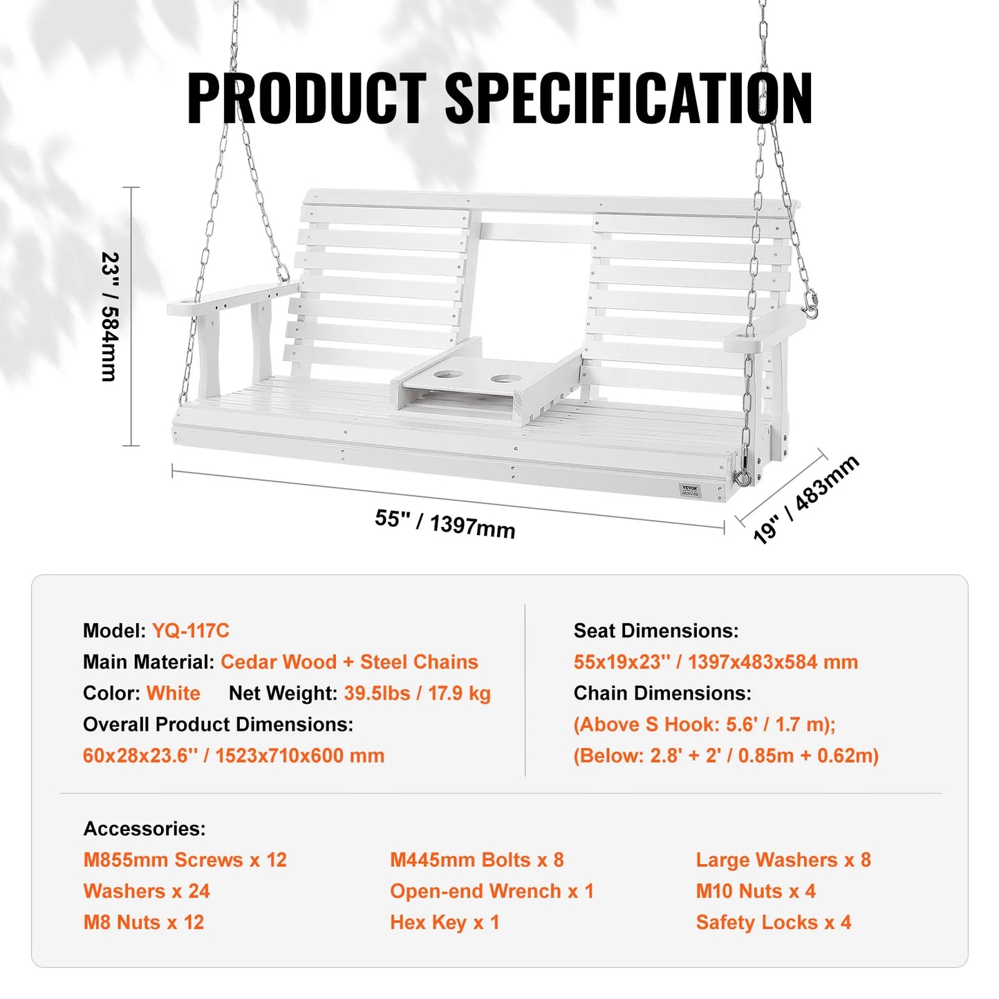 SucceBuy Wooden Porch Swing For Patio And Garden Outdoor Seating