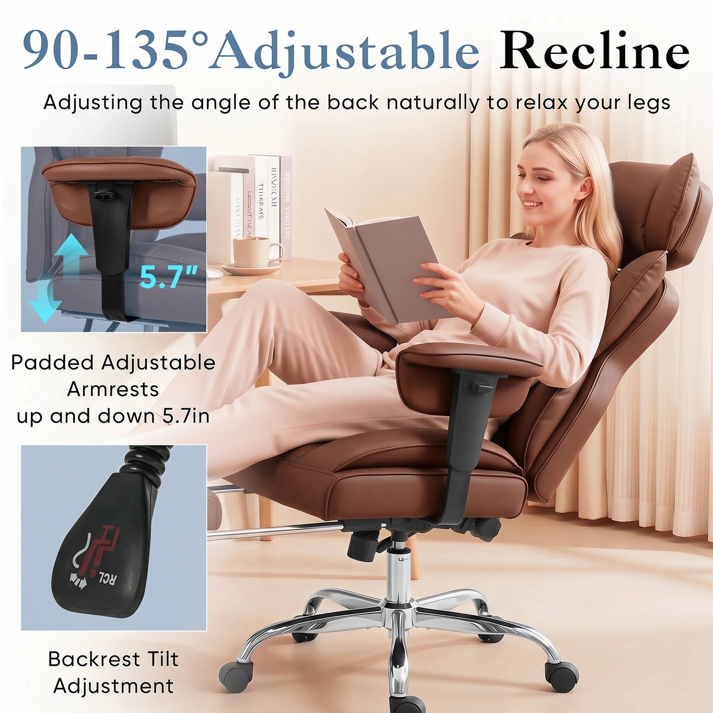 JHK Ergonomic Adjustable Armrests Computer Chair With Footrest