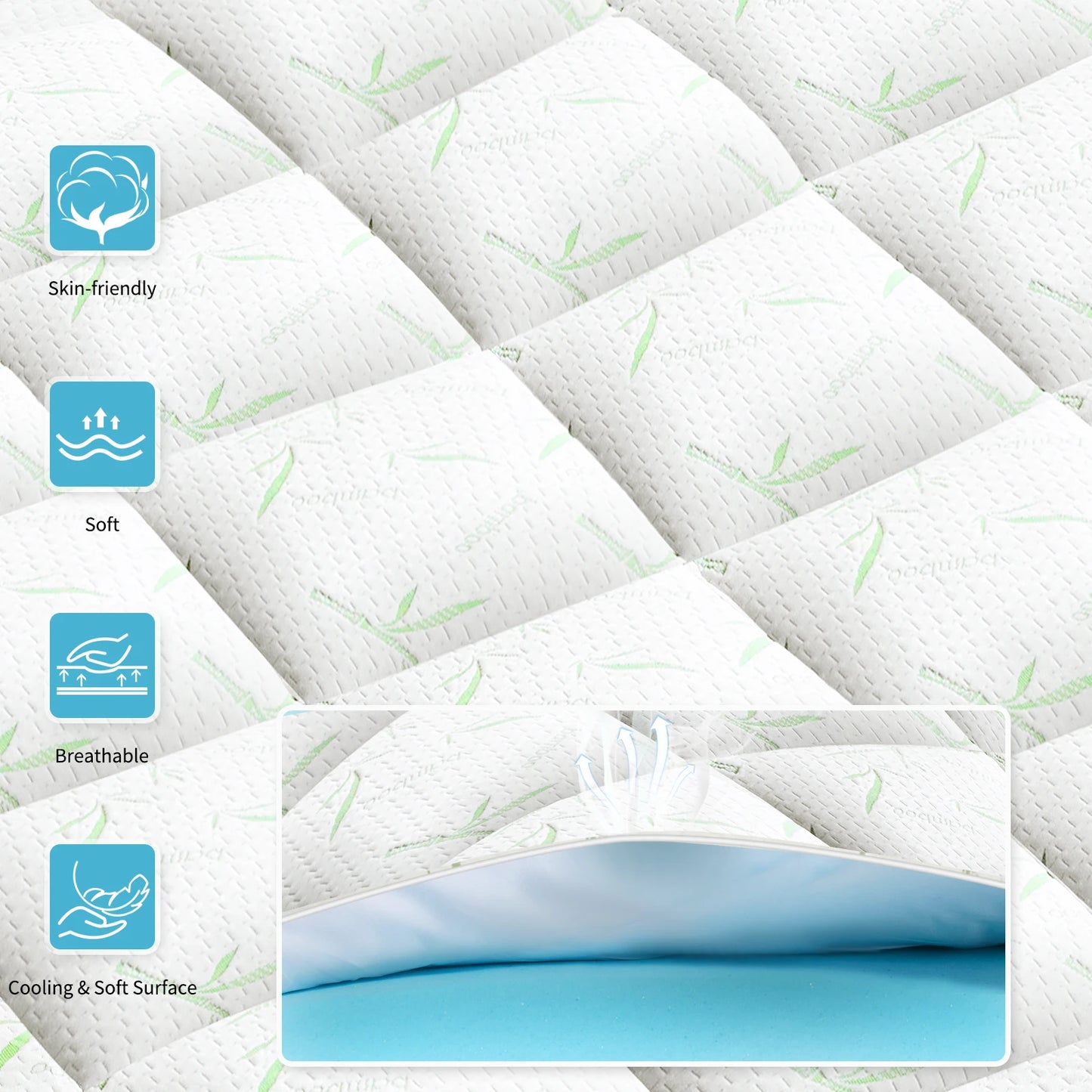 JHK Dual Layer Gel Memory Foam Mattress Topper Ventilated Cooling
