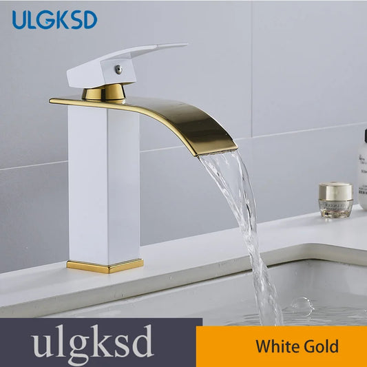 ulgksd Waterfall Bathroom Basin Sink Faucet Single Handle Hot And Cold Mixer