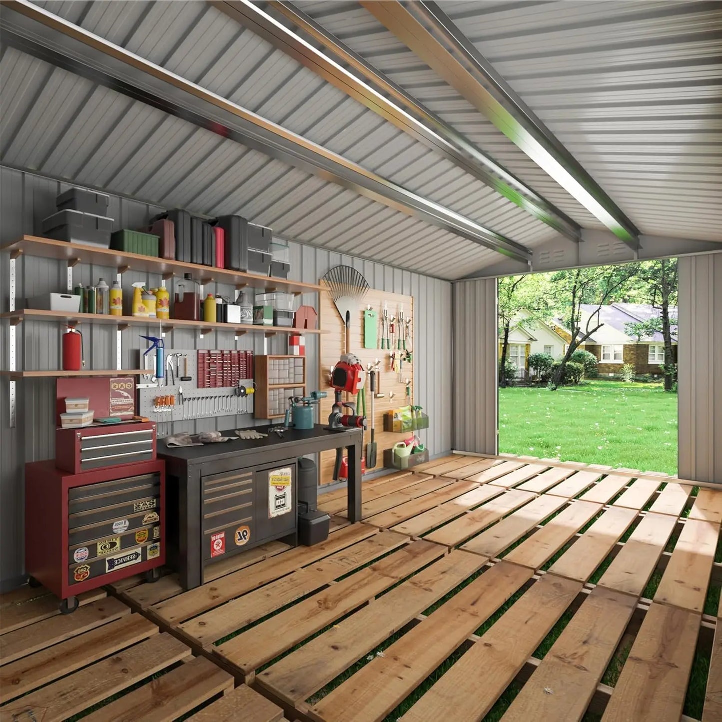 VIWAT Outdoor Metal Storage Shed With Lockable Door Heavy-Duty Frame