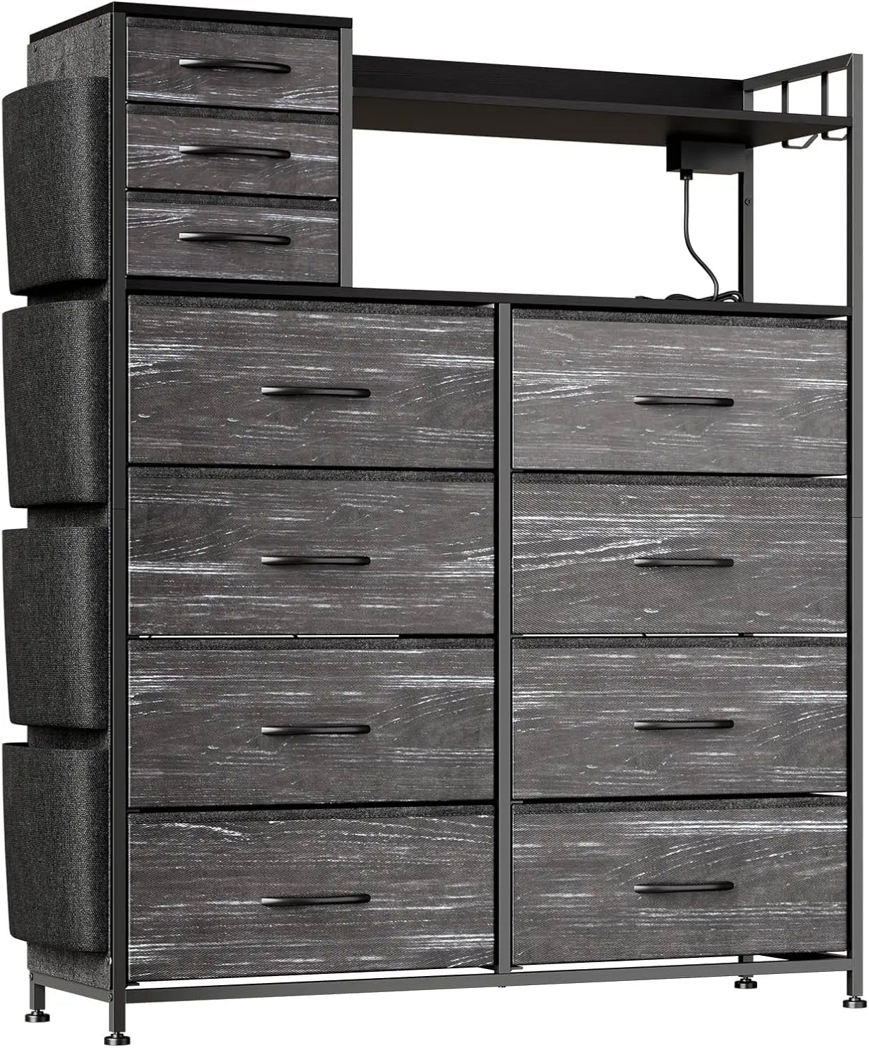 Storage Dresser With Fabric Drawers And LED Charging Station