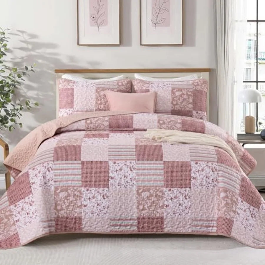 Boho Quilt Set Patchwork Reversible Microfiber Bedding