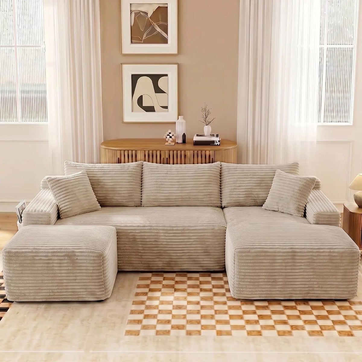 Modular U Shaped Sectional Sofa with Ottoman and Deep Seating