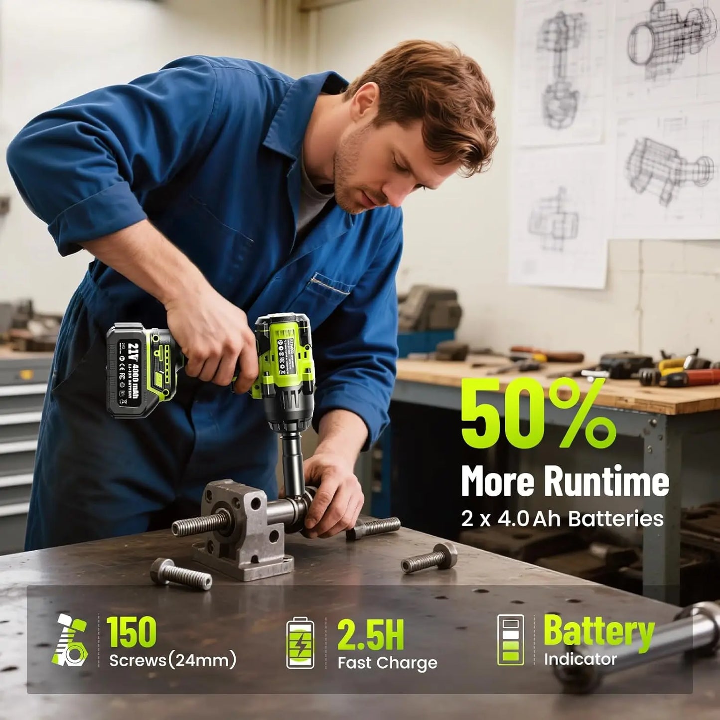 Robustrue 1400Nm Cordless Impact Wrench Half Inch Drive Brushless 2400RPM
