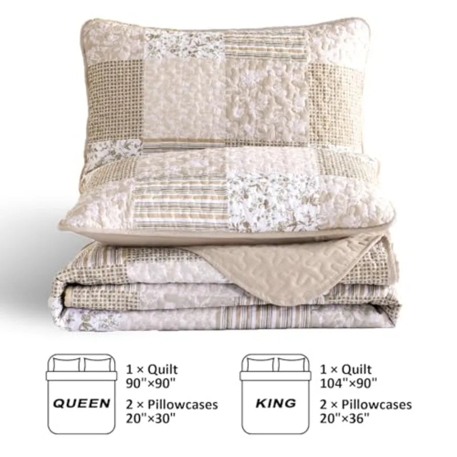 Boho Quilt Set Patchwork Reversible Microfiber Bedding