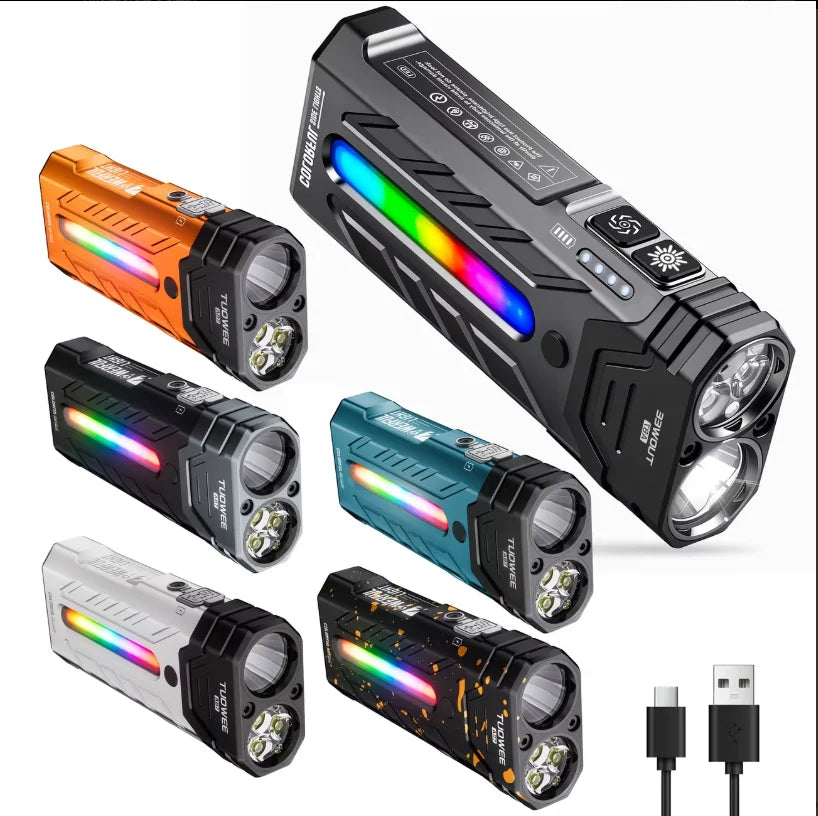 Rechargeable Magnetic LED Flashlight With RGB Modes For Camping Use