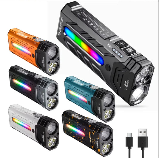 Rechargeable Magnetic LED Flashlight With RGB Modes For Camping Use