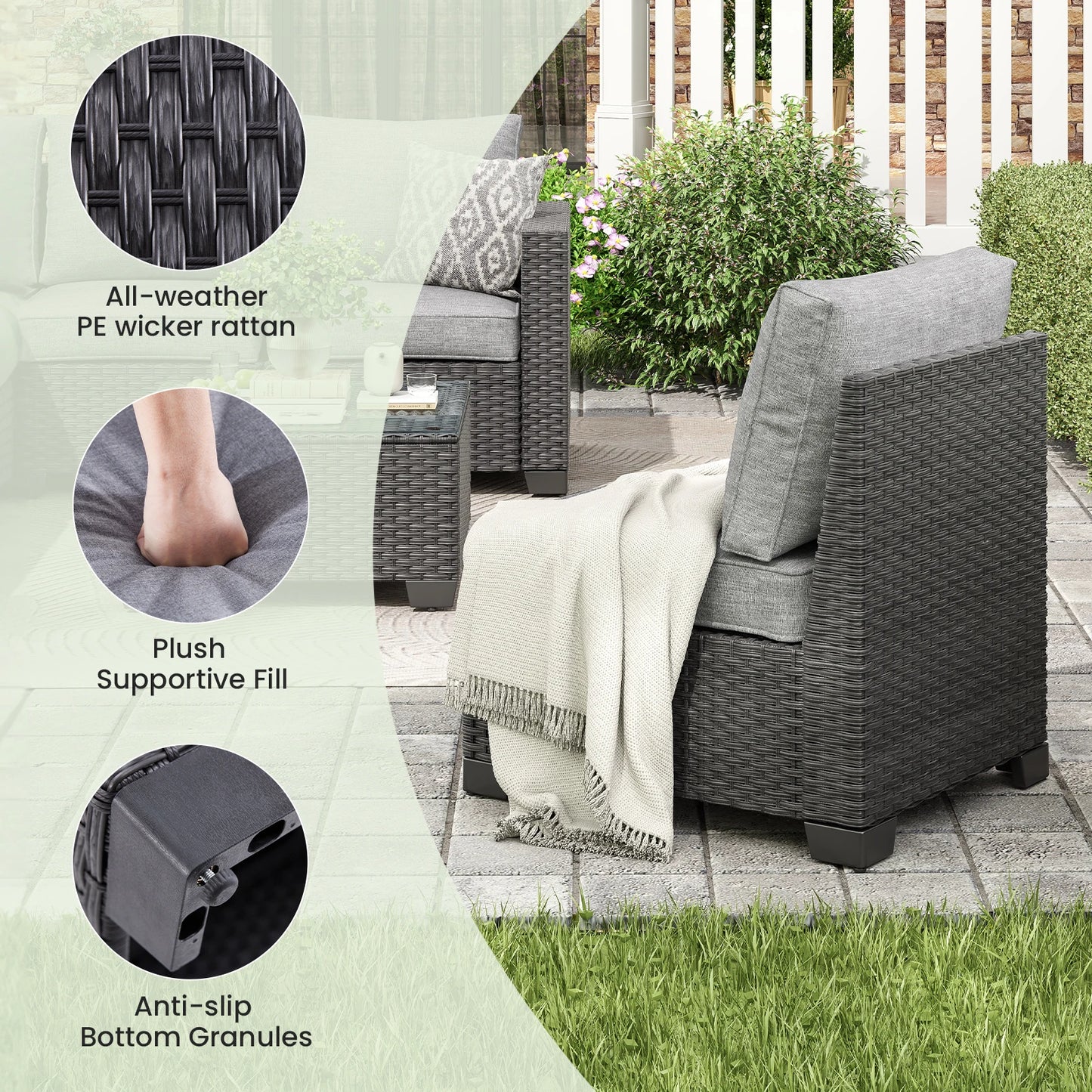 Outdoor Patio Sectional Sofa Set With Ottoman Water Resistant Fabric