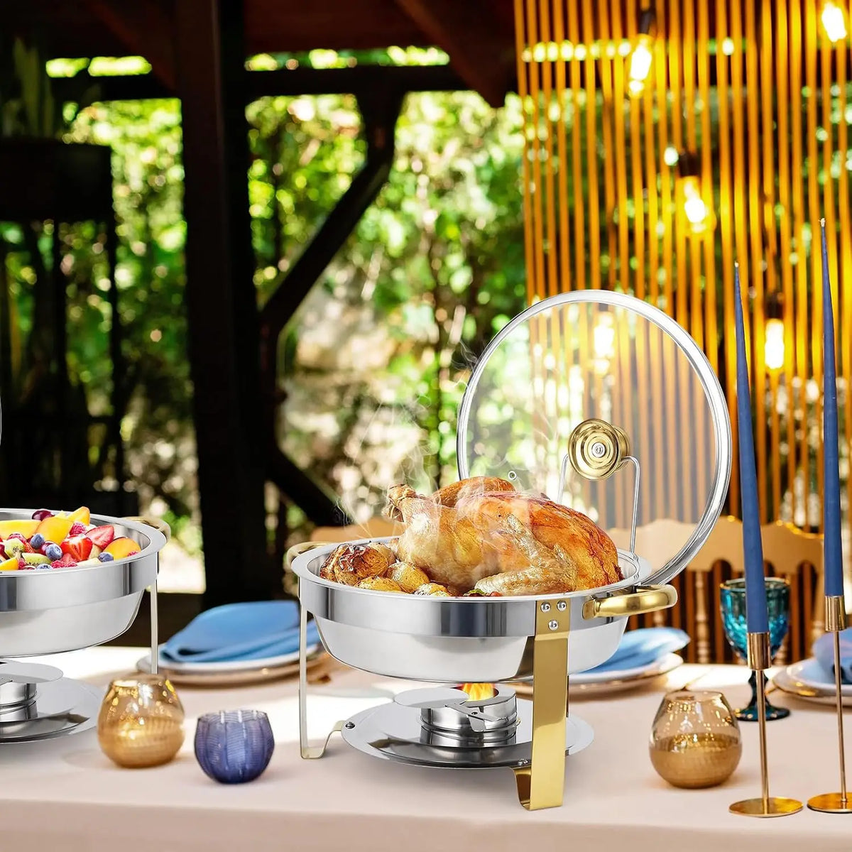 Tacleekii Stainless Steel Chafing Dish Set With Glass Lids Buffet Serving Ware