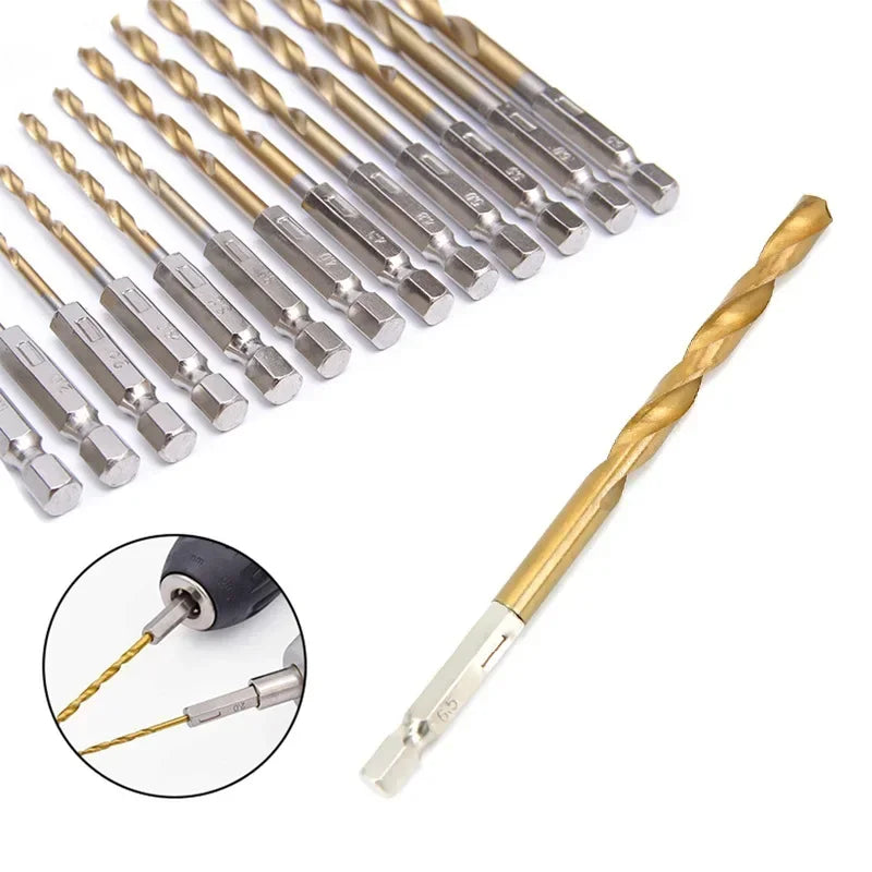 HSS Titanium Coated Drill Bit Set 13 Pieces Hex Shank