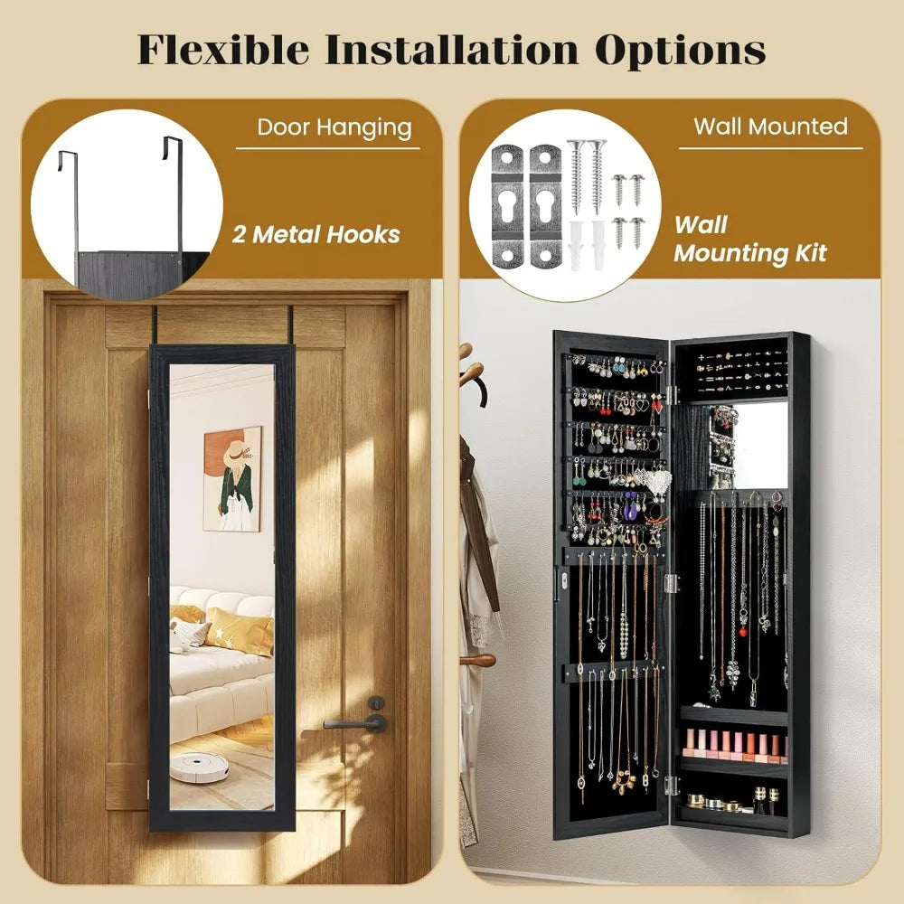 Giantex Wall Mounted Jewelry Cabinet With Mirror Over Door
