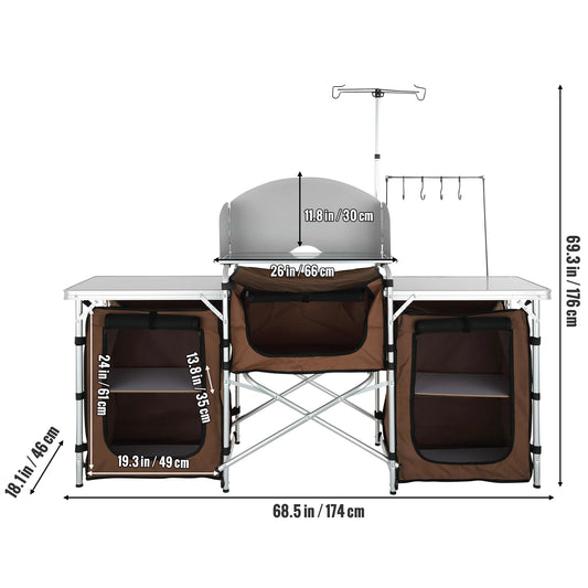 SucceBuy Foldable Camping Outdoor Kitchen Table And Storage Rack