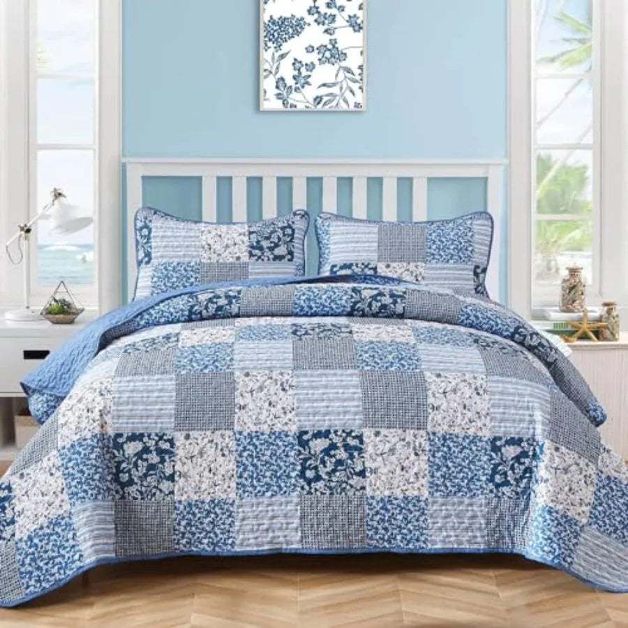 Boho Quilt Set Patchwork Reversible Microfiber Bedding