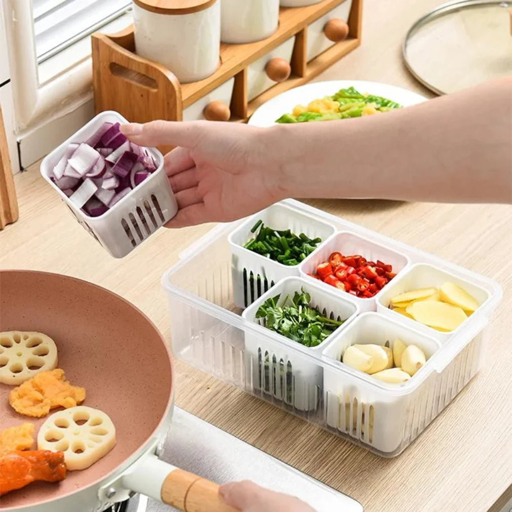Refrigerator Fresh Keeping Box Drain Basket For Garlic Onion Ginger