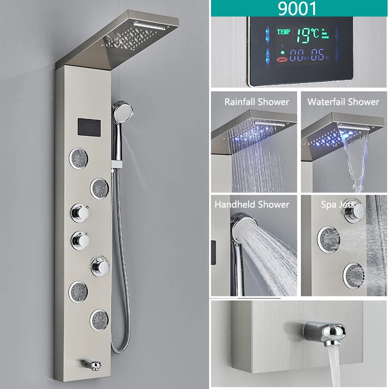Wanmivezlo LED Bath Shower Faucet Set With Rainfall Panel System