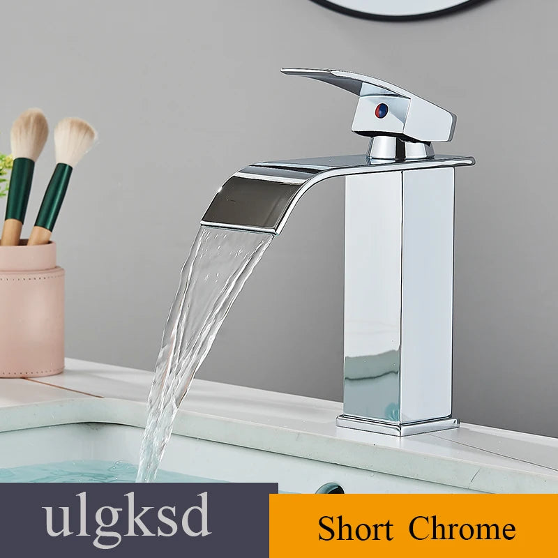 ulgksd Waterfall Bathroom Basin Sink Faucet Single Handle Hot And Cold Mixer