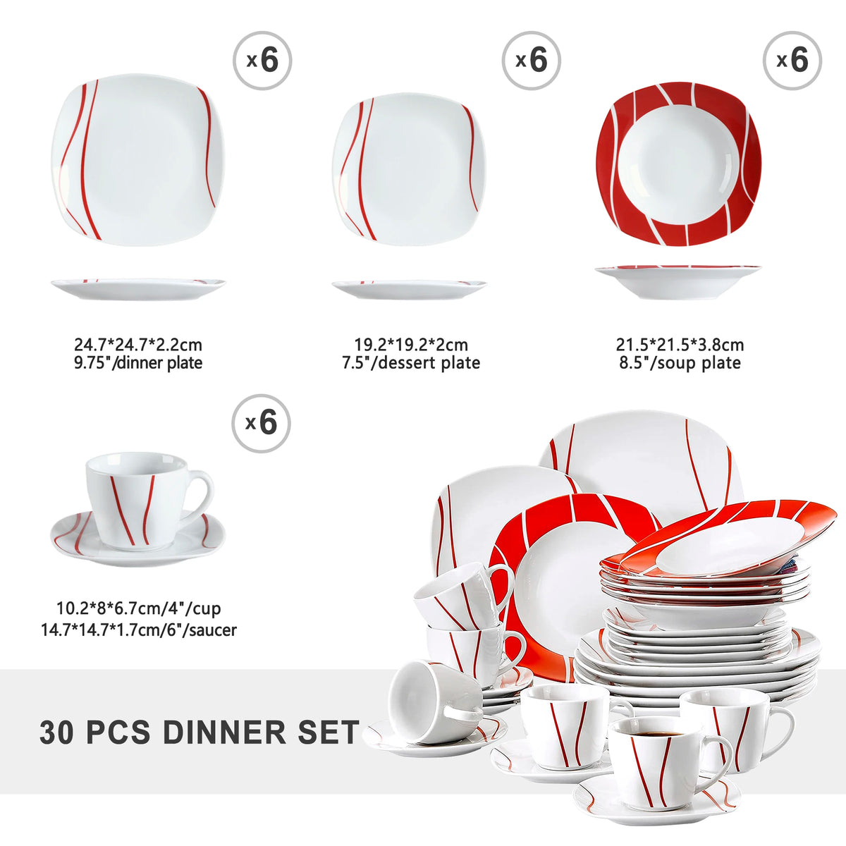 MALACASA Felisa Porcelain Dinnerware Set With Cups And Plates