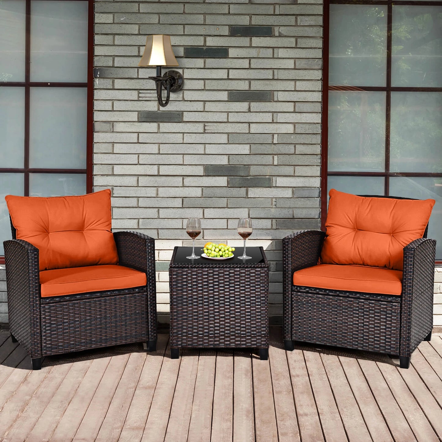 HOMASIS 3-Piece Patio Rattan Cushioned Furniture Set