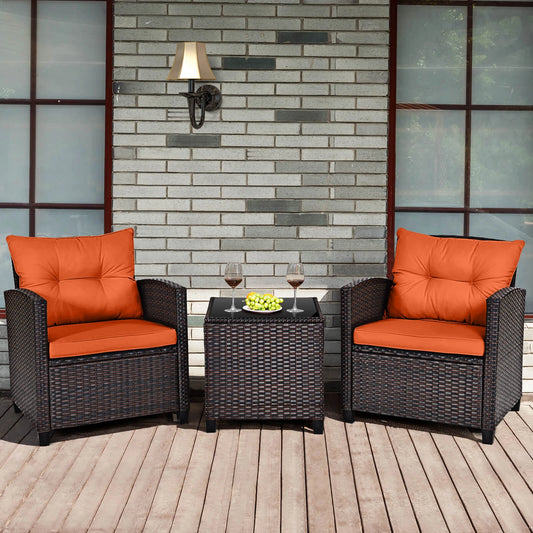 HOMASIS 3-Piece Patio Rattan Cushioned Furniture Set