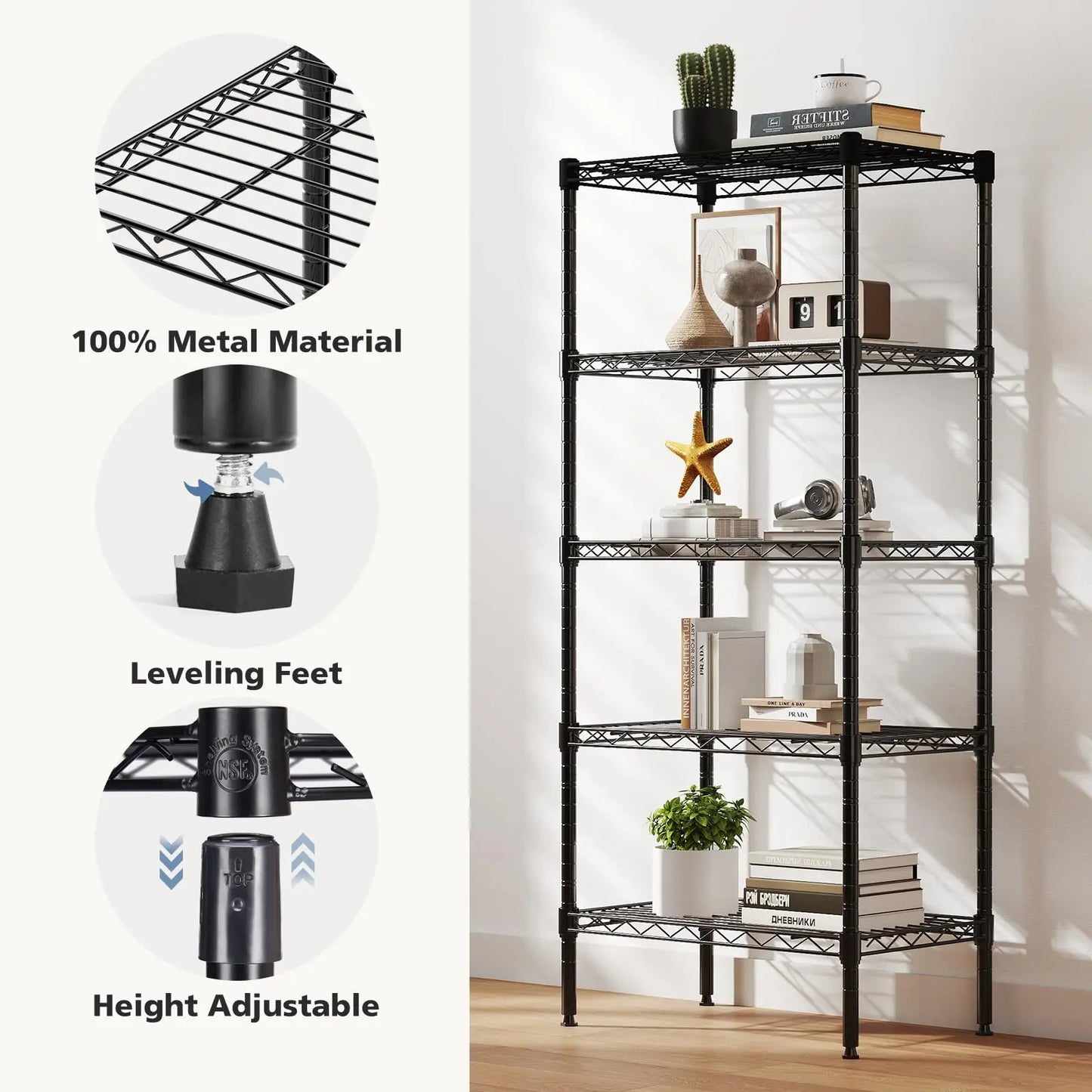 JHK 3-5 Tier Metal Wire Storage Shelves Adjustable Heavy Duty