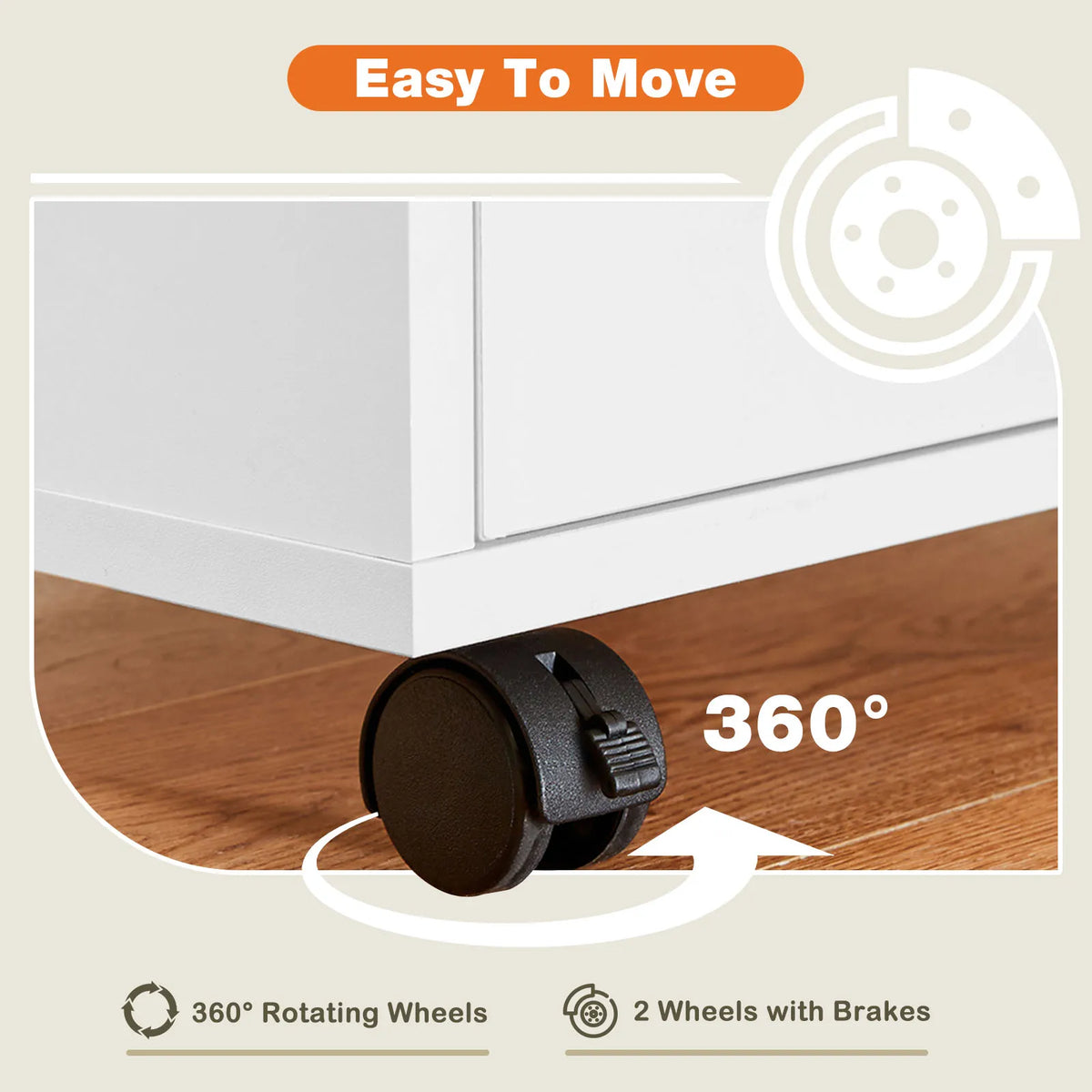 JHK Five Drawer Wood Nightstand Cabinet With Rolling Storage
