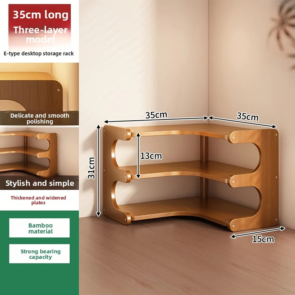 Bamboo Corner Desk Shelf Organizer For Books And Plants