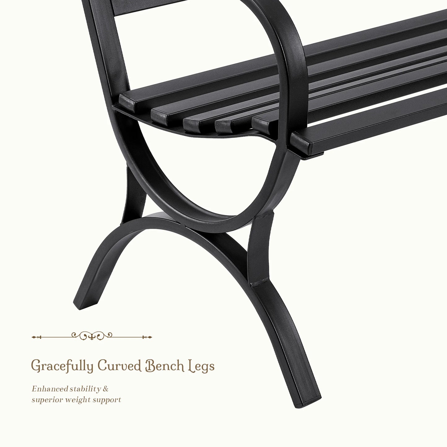 JHK Outdoor Metal Garden Bench With Decorative Scroll Backrest