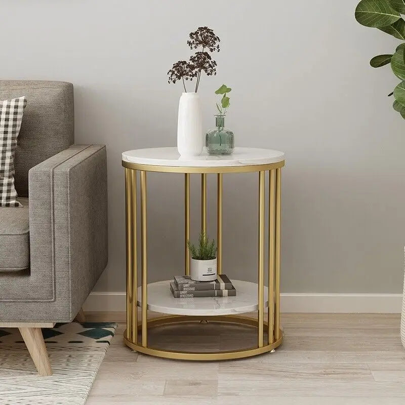 Wisfor Marble 2-Tier Round Side Table Jewellery Storage
