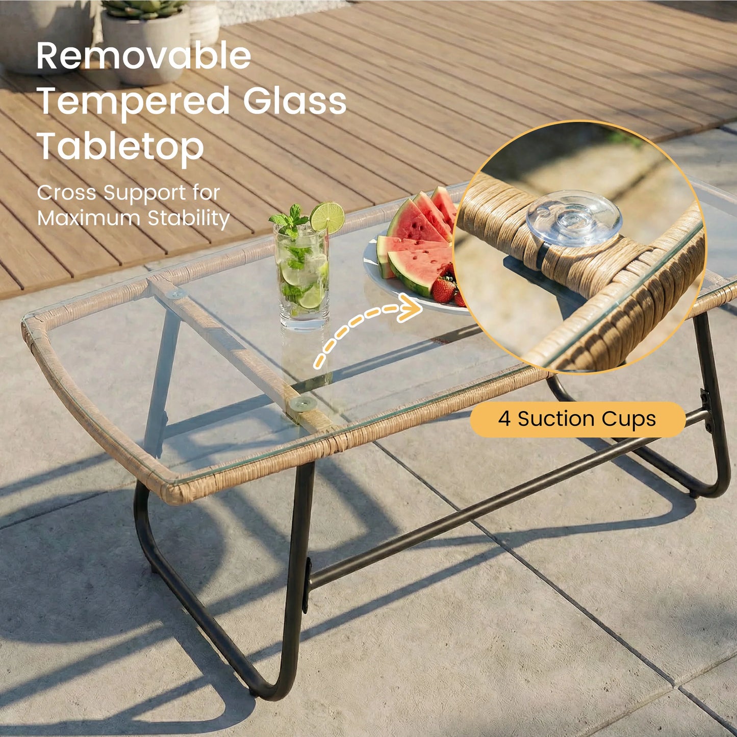 Outdoor Wicker Patio Furniture Set Four Pieces With Glass Table
