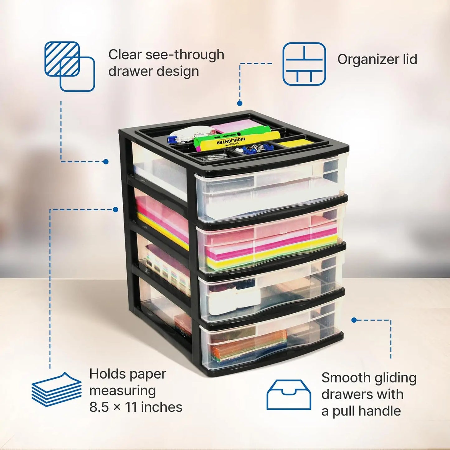 XMSJ 4 Drawer Desk Organizer Set Craft Office Supplies