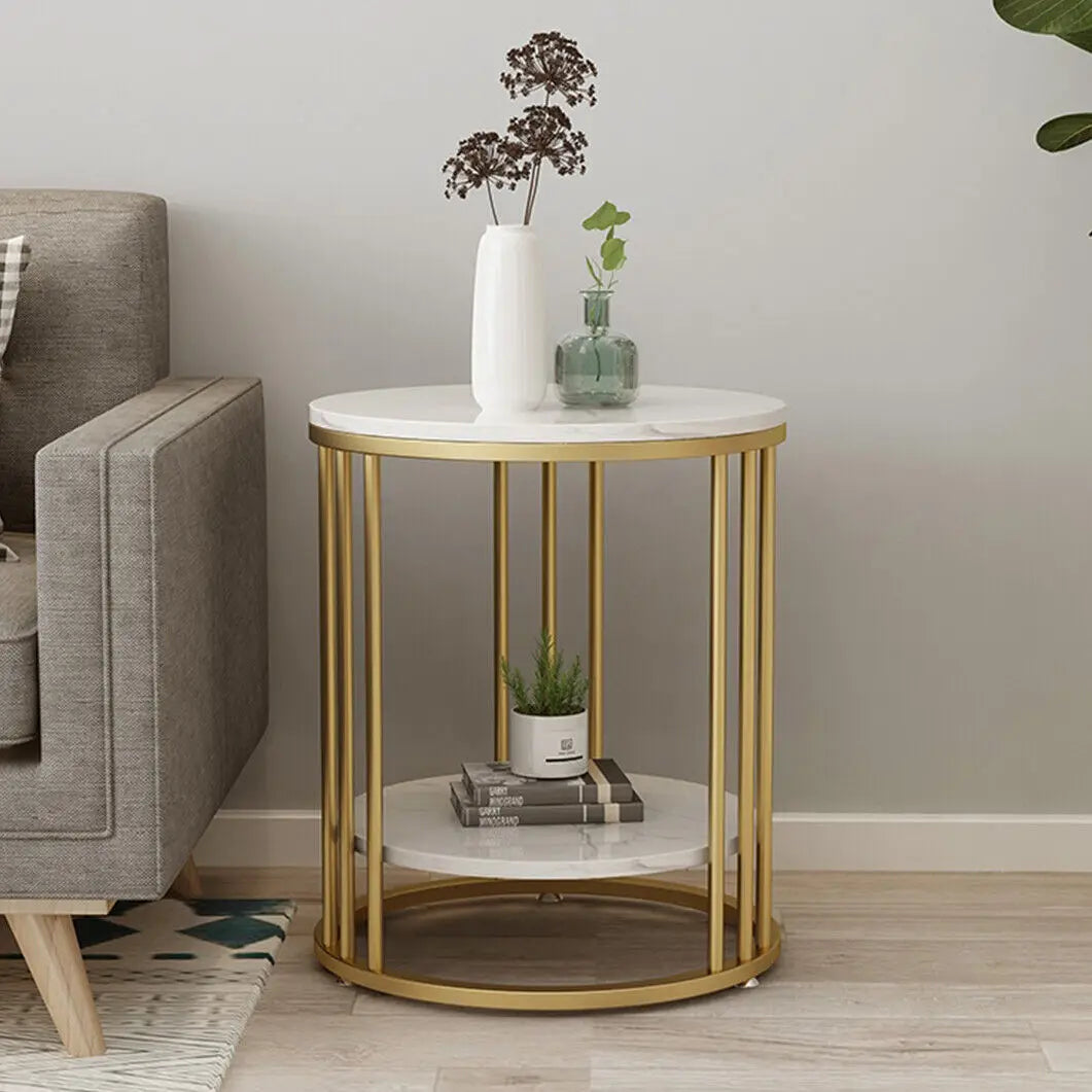 Wisfor Marble 2-Tier Round Side Table Jewellery Storage